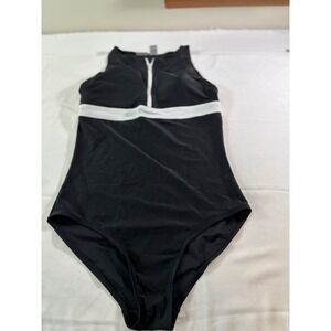 Everlast One Piece Swimsuit with Exposed Front Zipper Black & White Size 12